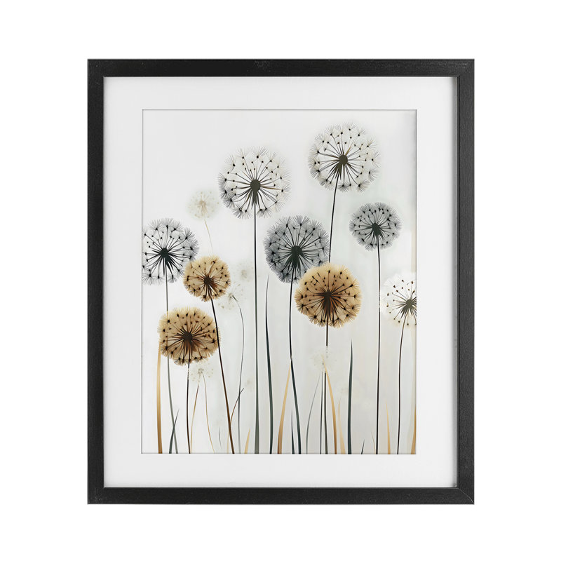 «Rustic Dandelions croissance», reproduction encadrée sous verre, design by Creative Studio, Cadre noir minuit