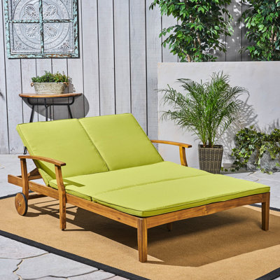 Méridienne double pour utilisation extérieure près de la piscine, côtés réglables, cadre en bois moderne, coussins de jardin, séchage rapide, entièrement coloré et mobilier