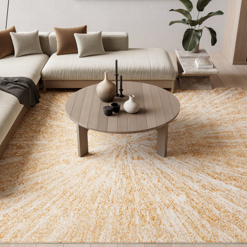Ebern Designs Rhodes Ivory Gold Modern Indoor Rug, Rectangle 7'10" x 9'10"