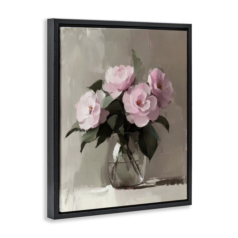 Cadre flottant peint à motif floral peint par Petal Prints Design, Cadre flottant noir de jais, H 21 po x l 17 po