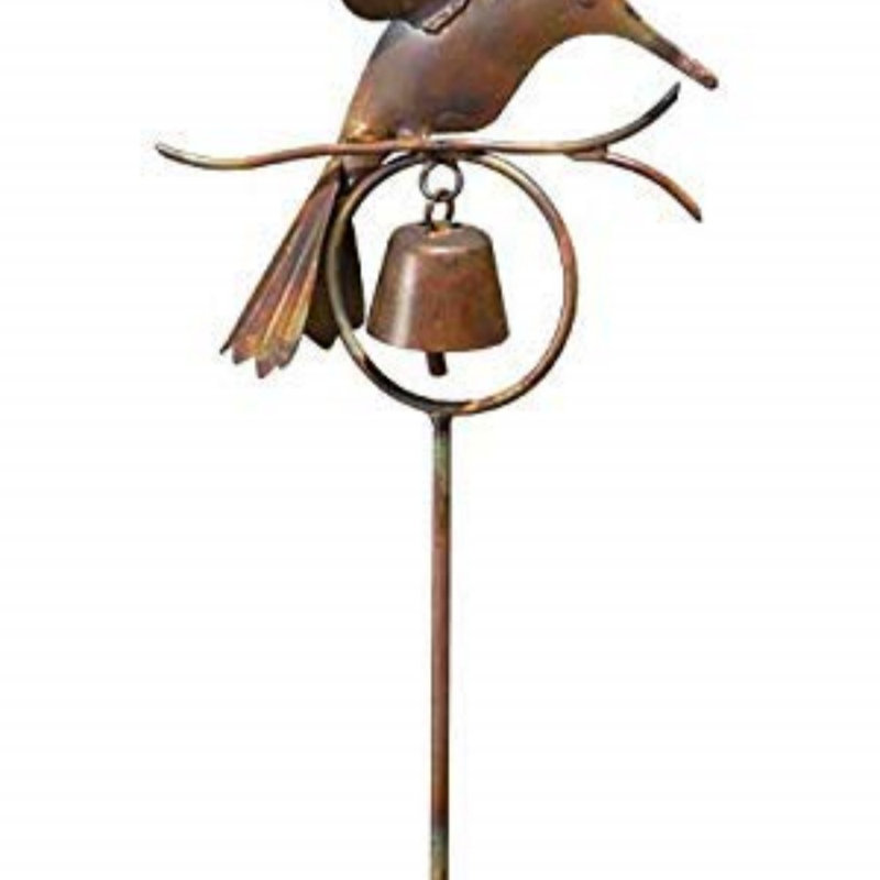 Flamed Copper Hummingbird Garden Stake with Bell