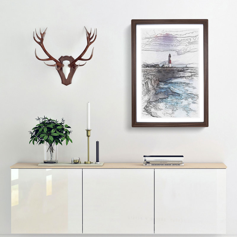 Portland Bill Lighthouse in Dorset Abstract Art - Picture Frame Graphic Art Print, 76cm H x 50cm W x 2cm D, Walnut