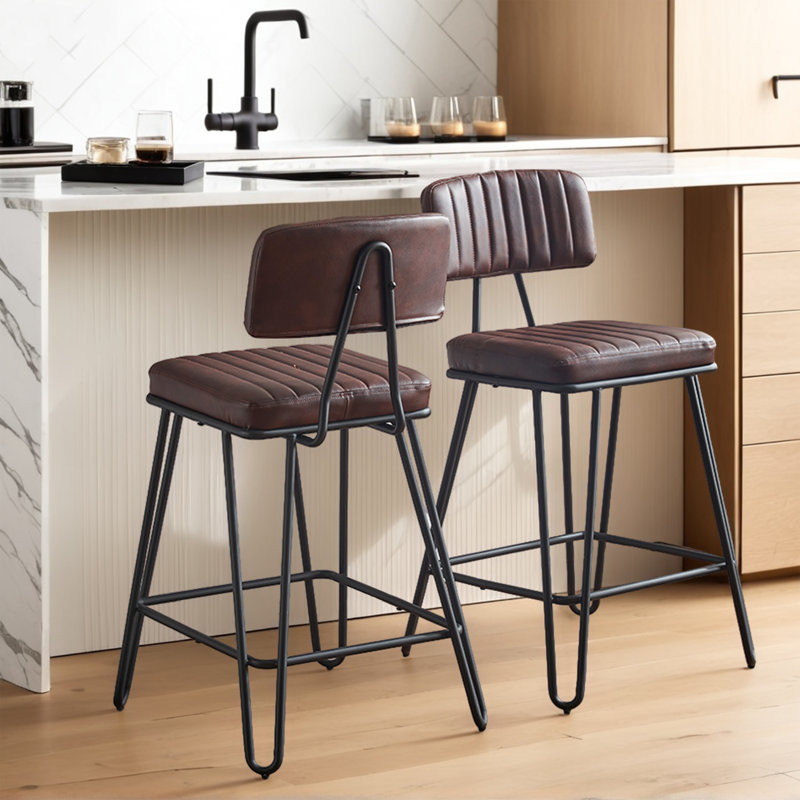 Tabouret de comptoir rembourré avec structure en métal (ensemble de 2), Brun
