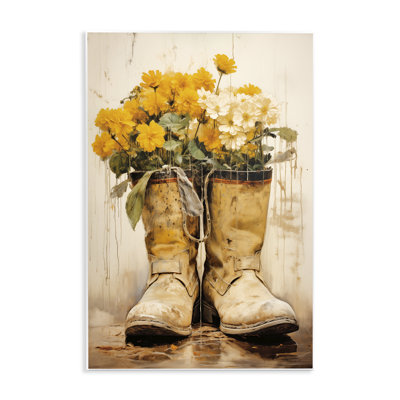 Plaque murale fleurs en bottes de campagne robuste, design par Heidi Kuntz