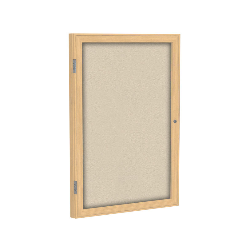 Ghent No Fabric Enclosed Cabinet Wood Bulletin Board, Beige, 2' H x 1'6" W, Oak