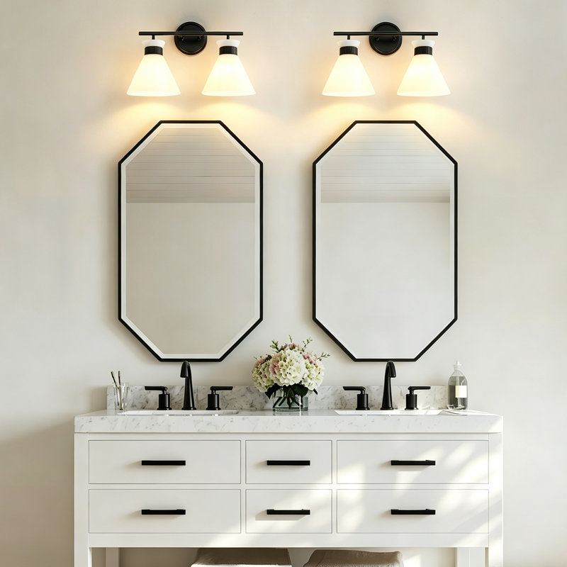 Kaylisa 2-Light Bathroom Vanity Light Fixture with Frosted Glass Shades, Matte Black