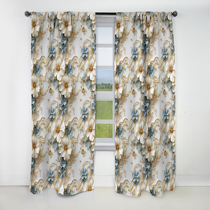 Rideau occultant en marbre doré blanc et bleu Elegance I - 1 panneaux, L 52 po x L 108 po
