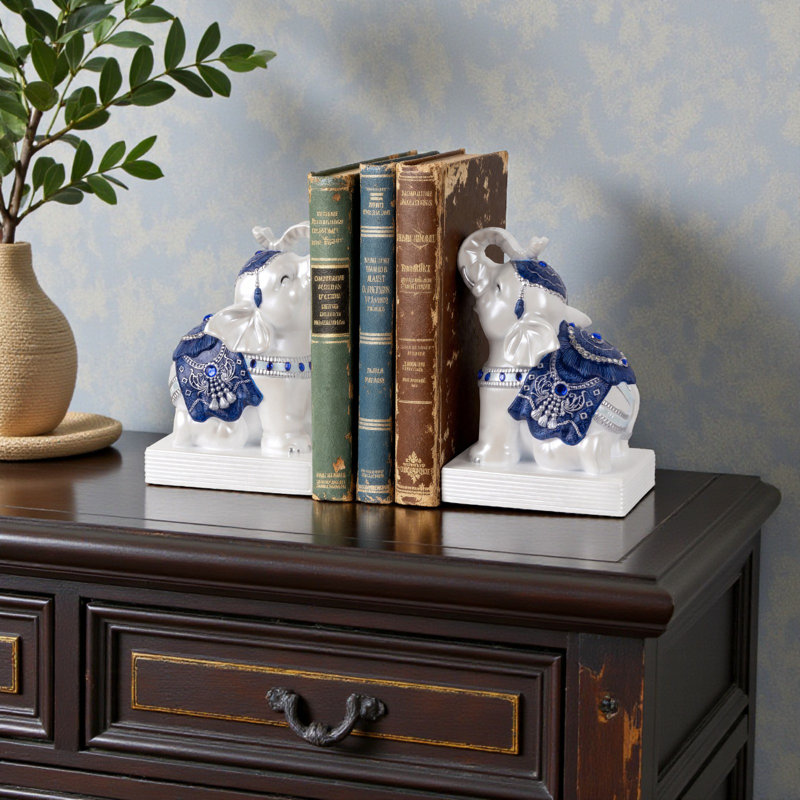 Cute Elephant Book Ends For Shelves, Blue