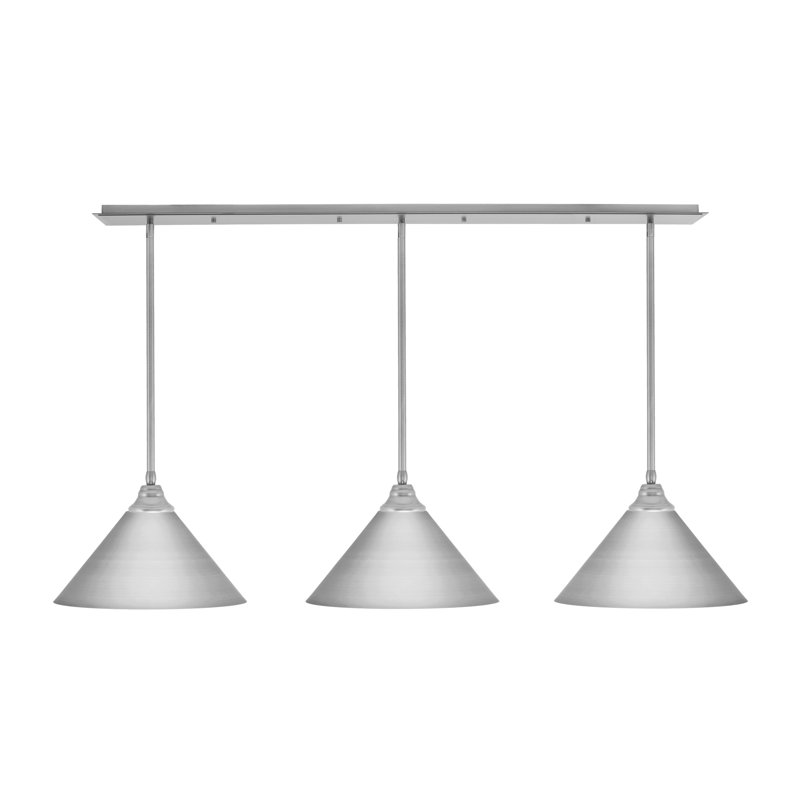Luminaire suspendu linéaire à 3 lumières avec verre matriciel 12 po, Nickel brossé, Nickel brossé