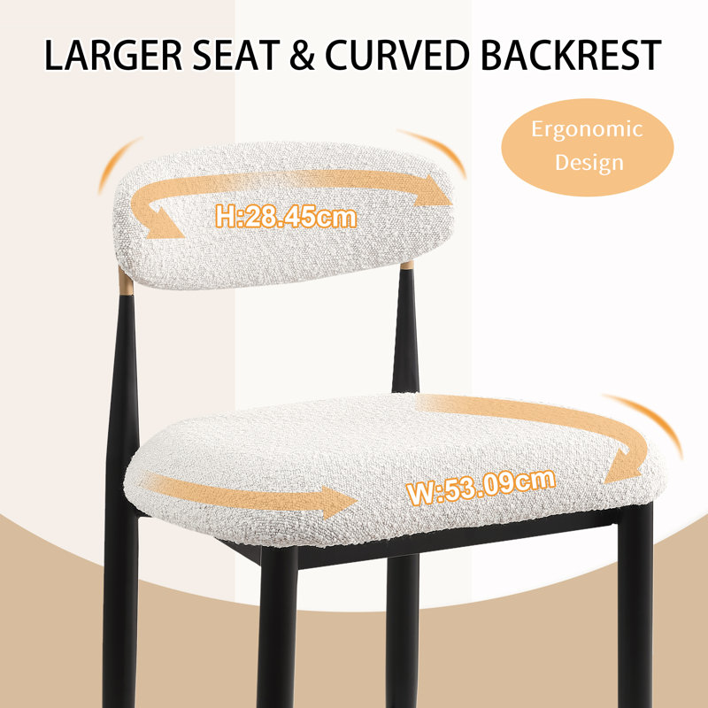 50cm H Boucle Upholstered Metal Side Chair, White Boucle
