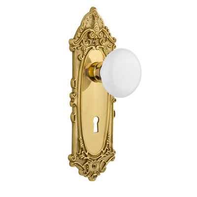 Bouton de porte mortaise intérieur en porcelaine blanche avec plaque longue Victorian