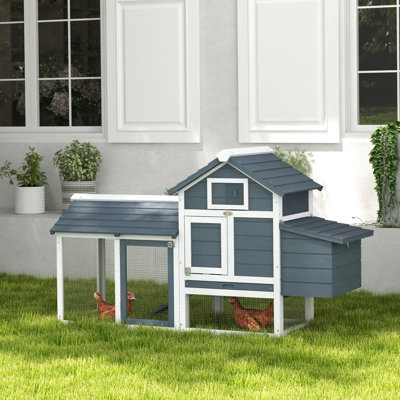 White Wooden Chicken Shelter 59" - , Compact With Nesting Box And Waste Removal Tray Coop Hen House, White, 2 Doors, Unsullied Clean