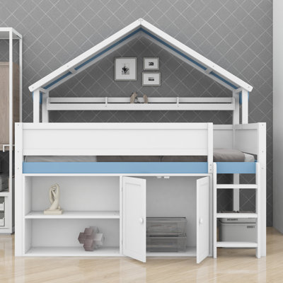 Loft Bed Featuring Storage Cabinet and Canopy Roof, Fun and Functional