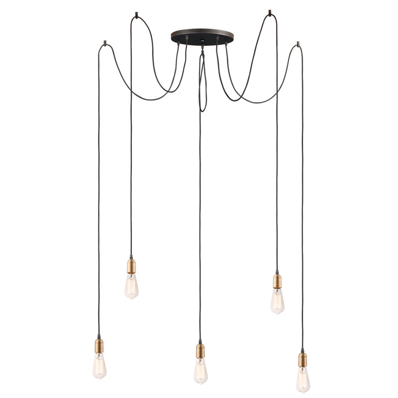 Cogdill 5 - Light Black/Antique Brass Cluster Pendant