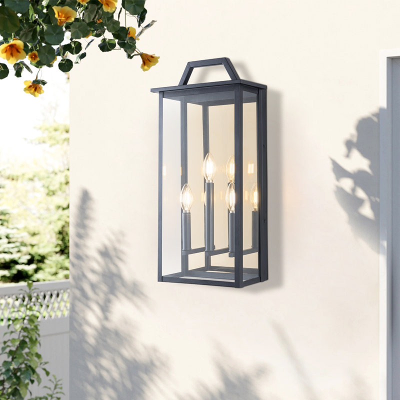 Applique murale d'extérieur en verre noir à 3 lumières H 23 '' avec crépuscule à l'aube Sucdi