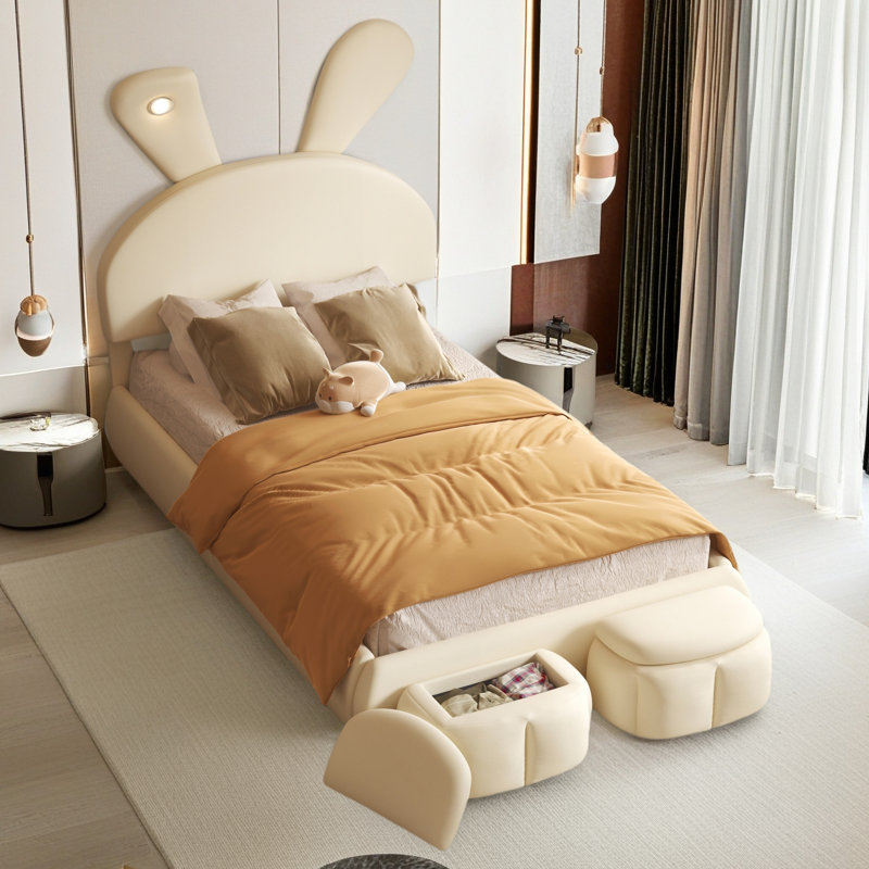 Lit plateforme simple tapissier, Beige