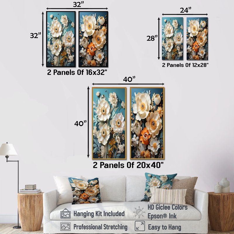 Mute Hue Buttercups Merge - Ensemble d'art mural sur toile Buttercups, Cadre flottant noir, H 32 po x l 33 po