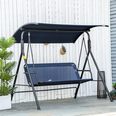 Banc 3 balançoires avec auvent réglable - Bleu foncé pour profiter du patio, du jardin, de la piscine, de la terrasse, de la cour, du balcon