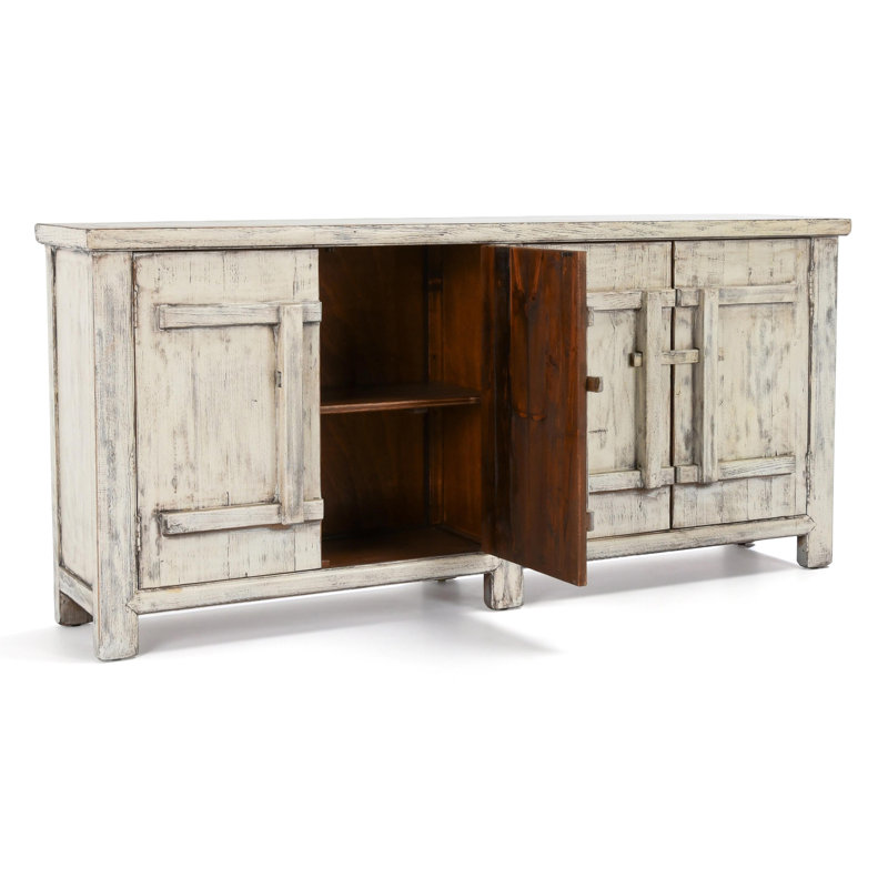 Antique White Reclaimed Pine Wood 74'' Rustic Sideboard