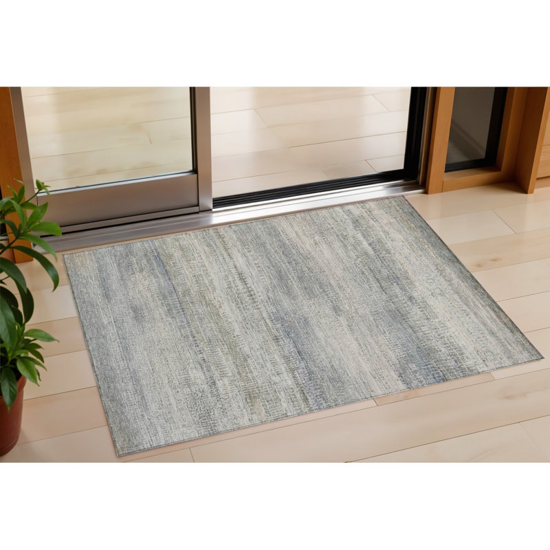 Tapis extérieur lavable abstrait 3 pi x 5 pi en lin et beige