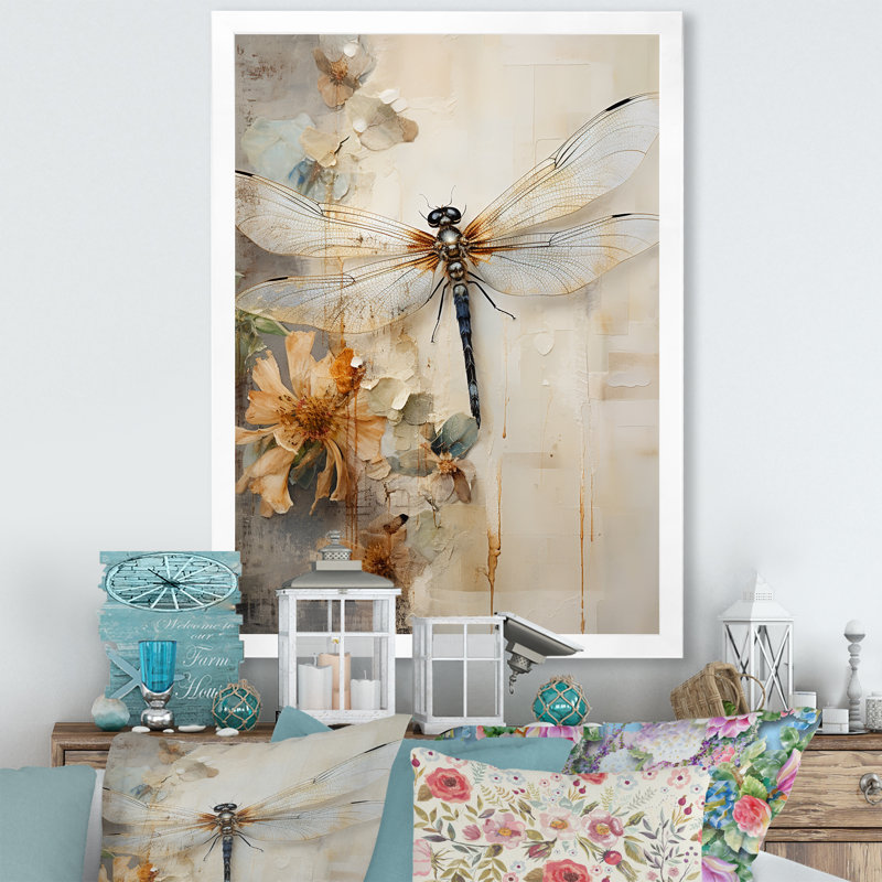 Dragonfly Delight II On Canvas Print, Single Picture Framed, 20" H x 12" W, White