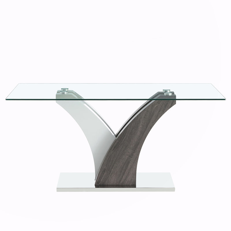 Modern Dining Table, Tempered Glass Countertop