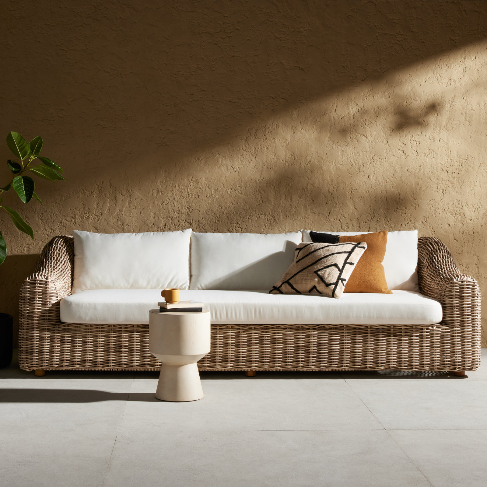 Azlynne 106'' Wide Patio Sofa with Cushions, Brown