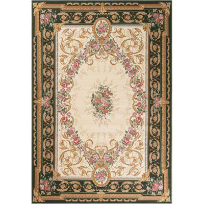 Tapis traditionnel d'extérieur Nil vert et ivoire