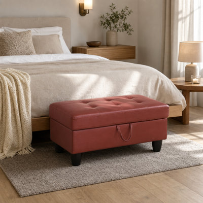 Repose-pieds de rangement en similicuir rouge