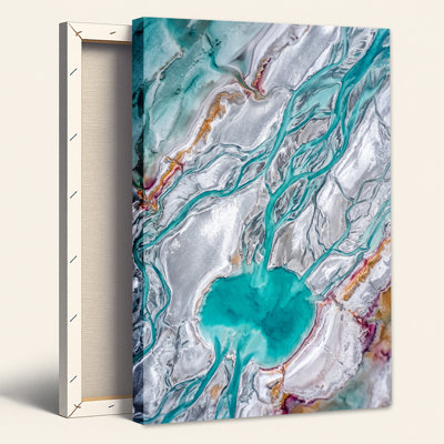 Art mural sur toile avec rivières tressées turquoise sur fond blanc