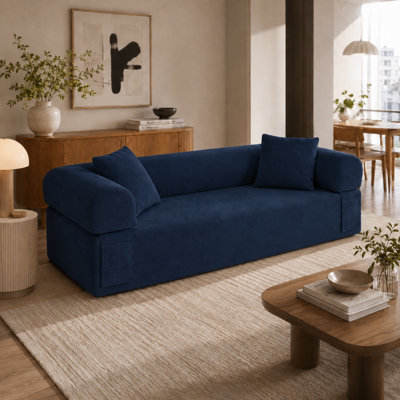 Contemporary Minimalist Convertible Frameless Three Seat Sofa Bed For Studio And Entertainment Room