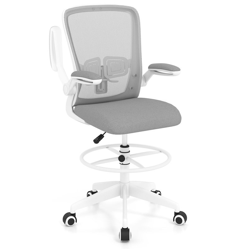 Chaise de bureau à domicile avec accoudoirs relevables et repose-pieds réglables, idéale pour étudier (gris)., Gris