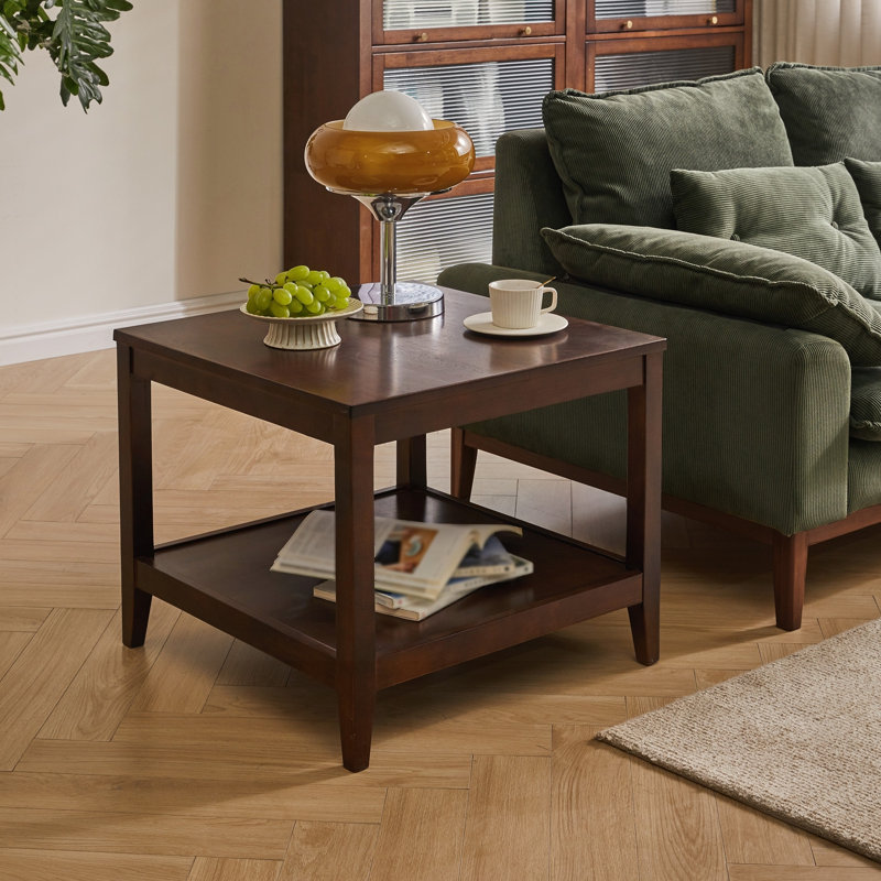 Solid Wood End Table with 2-Tier Storage – Square