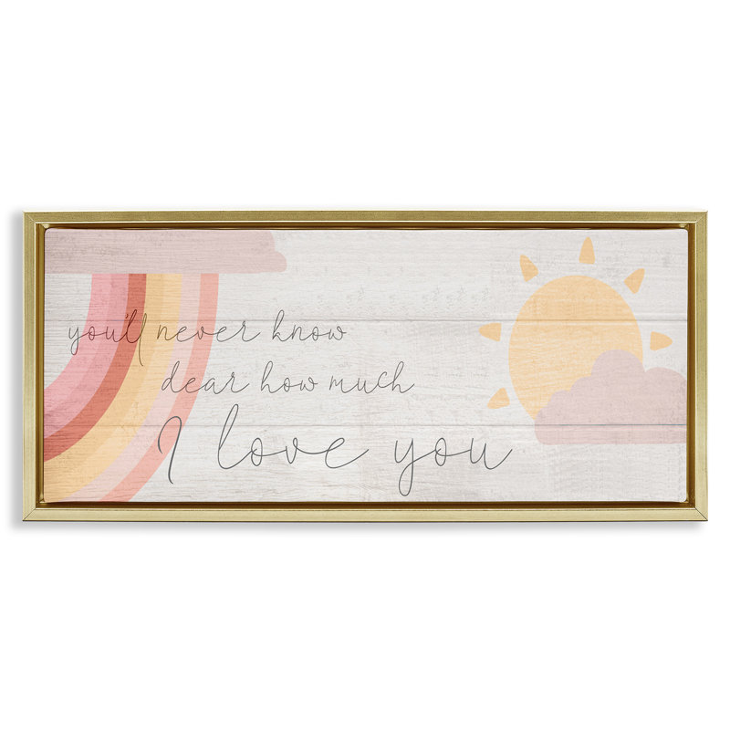«Love You» par Daphne Polselli, H 11 po x l 25 po, Cadre flottant métallique doré