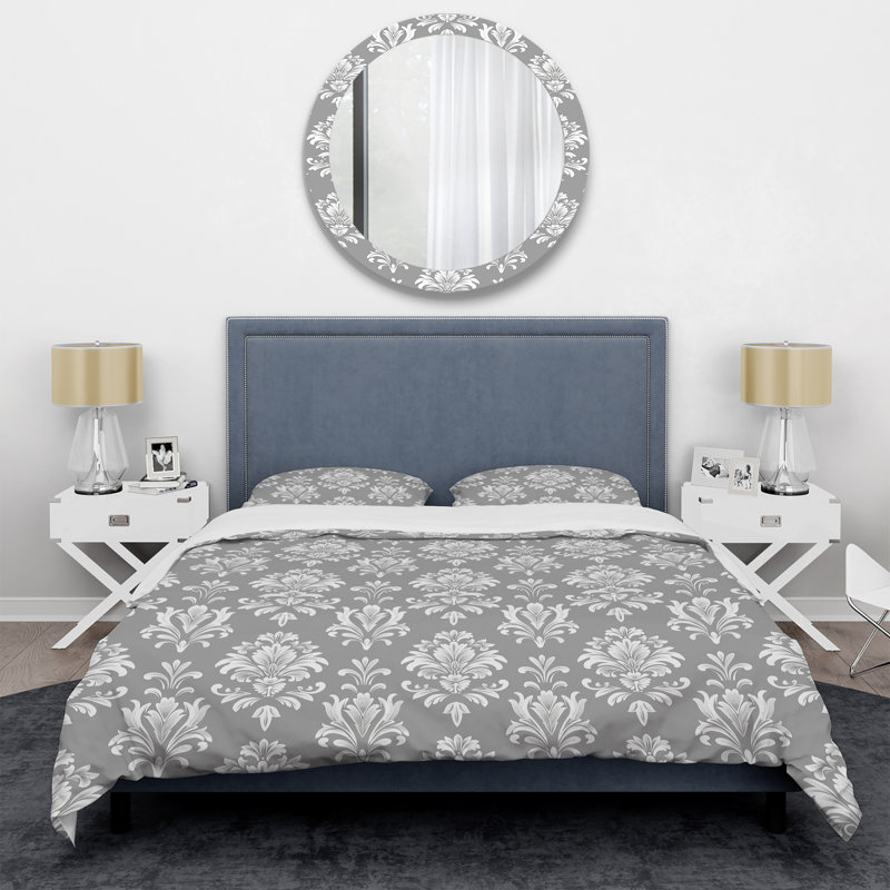 Ensemble de housse de couette transitionnelle Grey Damask Glamour Charm II, Housse de couette très grand et 2 très grandes t