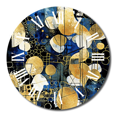 Abstract Pattern With Blue & Golden XXI Metal Wall Clock
