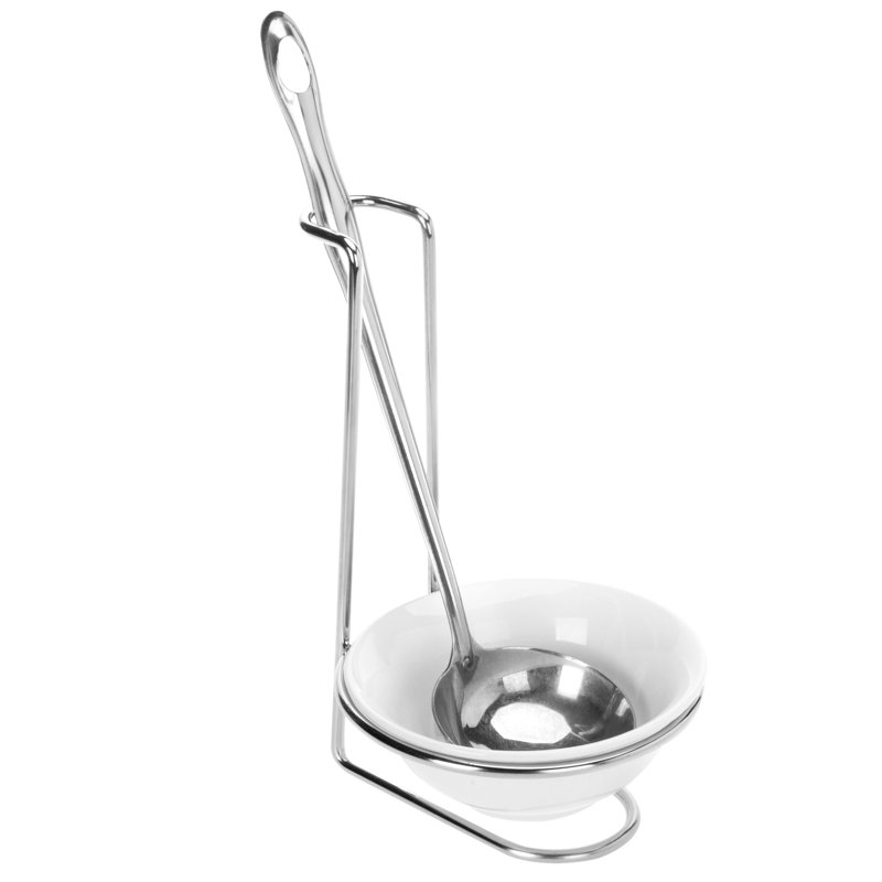 Repose-cuillère en céramique avec support en acier inoxydable - Support de louche pour comptoir de cuisine, ramasse-gouttes