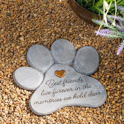 Pierre de jardin en forme de patte «Best Friends Live Forever Pet»