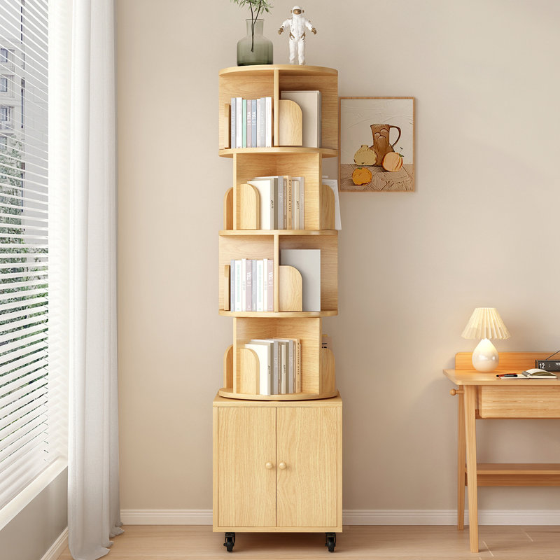 Bibliothèque rotative, étagère en bois à 5 niveaux avec tiroir à 360 degrés pour petits espaces