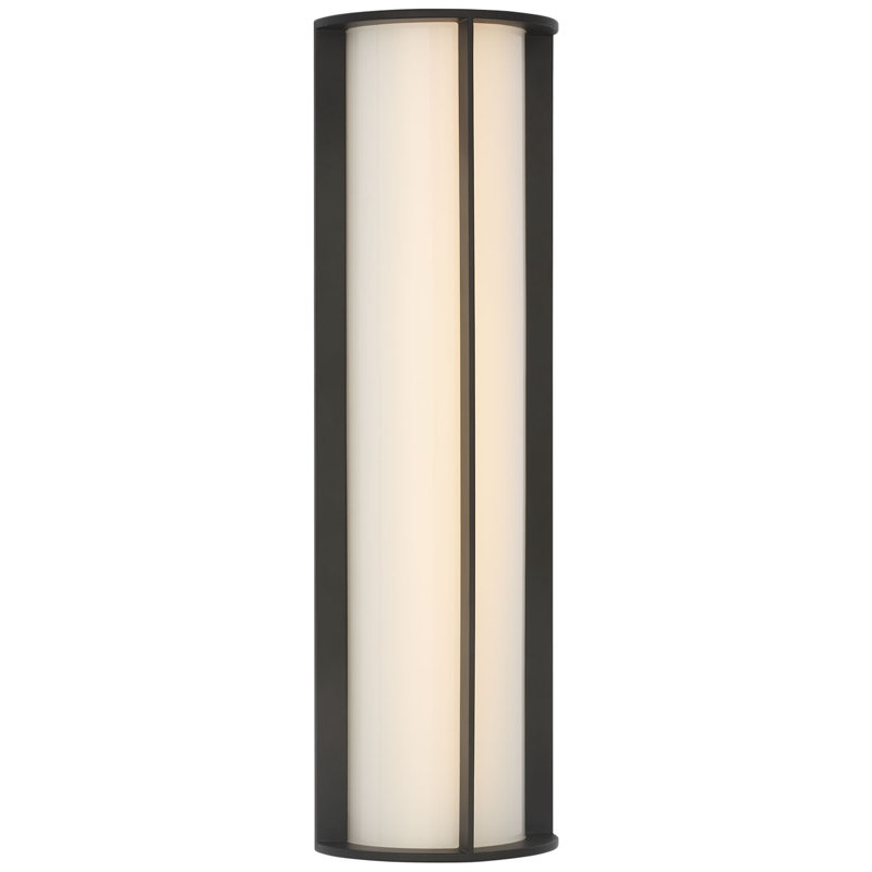 Barbara Barry Phinn 18" Linear Bath Sconce in Modern Iron with White Glass, Steel, Modern Iron