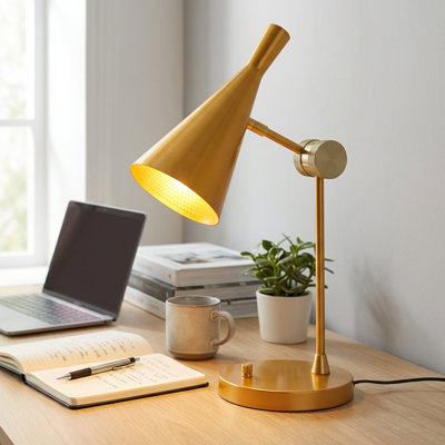 Lampe de table vintage réglable en métal doré avec abat-jour cage, petite lampe de chevet et de table de chevet industrielle, compatible E26