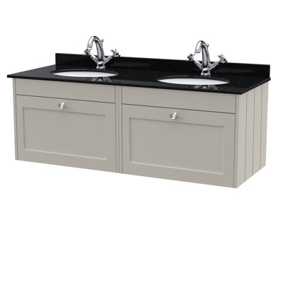 Old London Ashwick Pebble Grey 1200mm Wall Hung 2-Drawer Unit With Marble Top