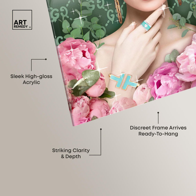 Glamour doré luxueux ensemble acrylique décor Maximalist par Art Remedy, prêt à accrocher, H 20 po x l 16 po