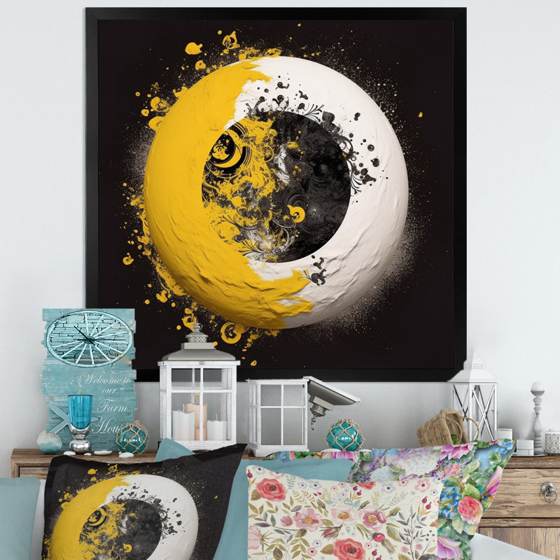 Jaune et blanc sur fond blanc, H 24 po x l 24 po x P 1 po, Cadre flottant noir