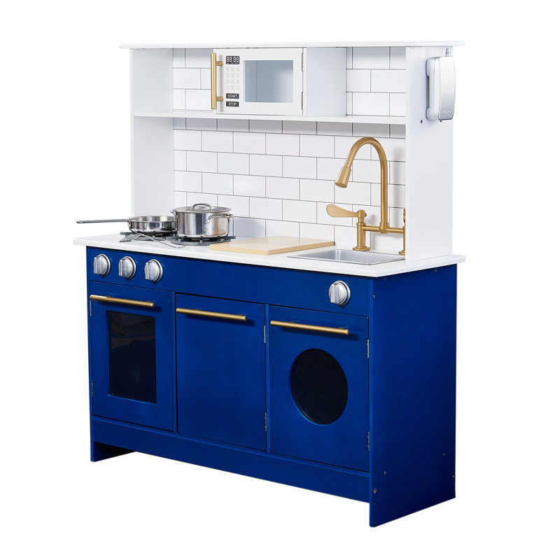 Teamson Kids Little Chef Berlin Modern Play Kitchen with Accessories, Blue/White