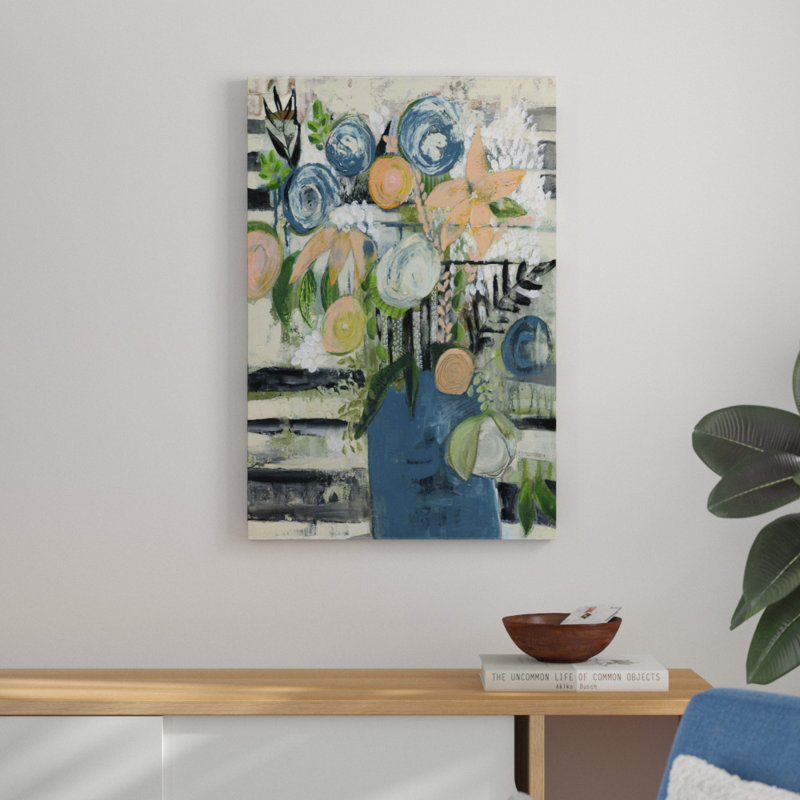 «Modern Floral Stripe», peinture sur toile, H 36 po x l 24 po