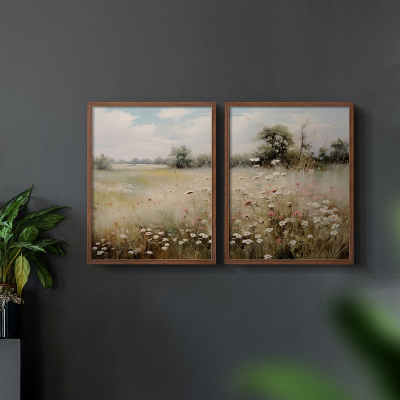 Vintage Floral XXXI - Impression Giclée sur cadre - ensemble de 2, Noyer, H 23 po x l 58 po