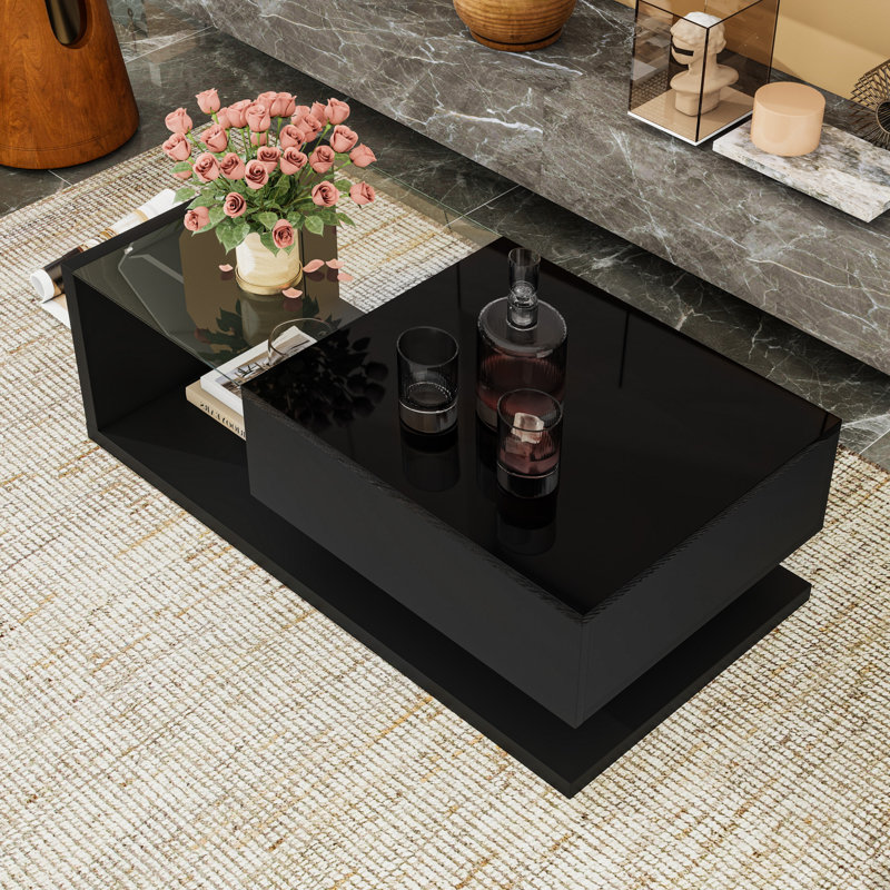 Coffee Table with Storage Drawer, Black
