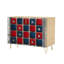 Buffet buffet avec rangement en cuir rustique étoile rouge bleu en bois avec 2 portes pour le salon et la cuisine