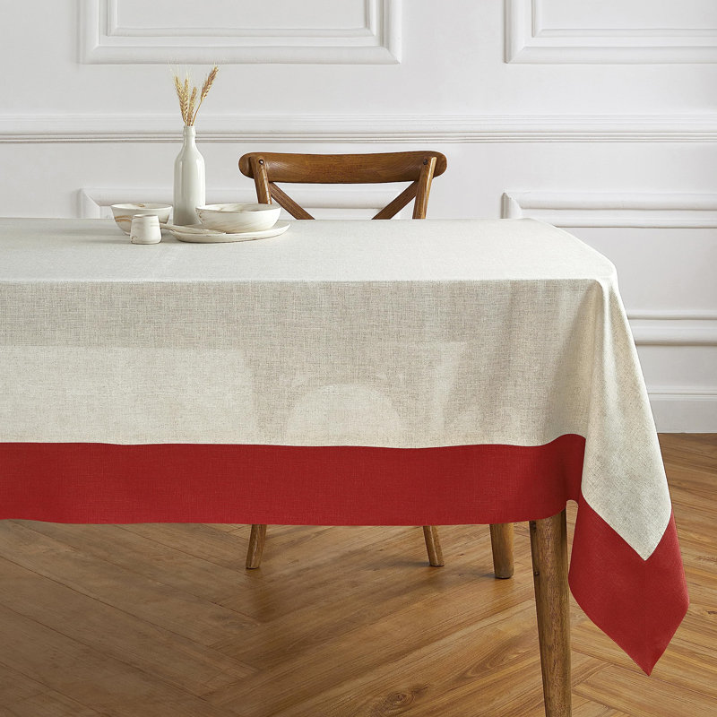 Contempo - 100% Pure Linen Tablecloth, 90" x 60", Red/Natural